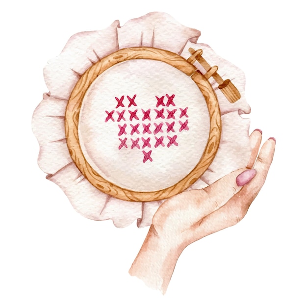 Dłoń trzyma tamborek z haftem